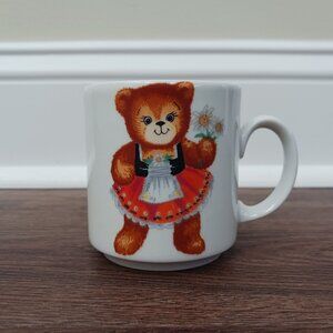 Vintage REUTTER PORZELLAN TEDDY BEAR girl  Daisy Mug Cup W. Germany Dirndl